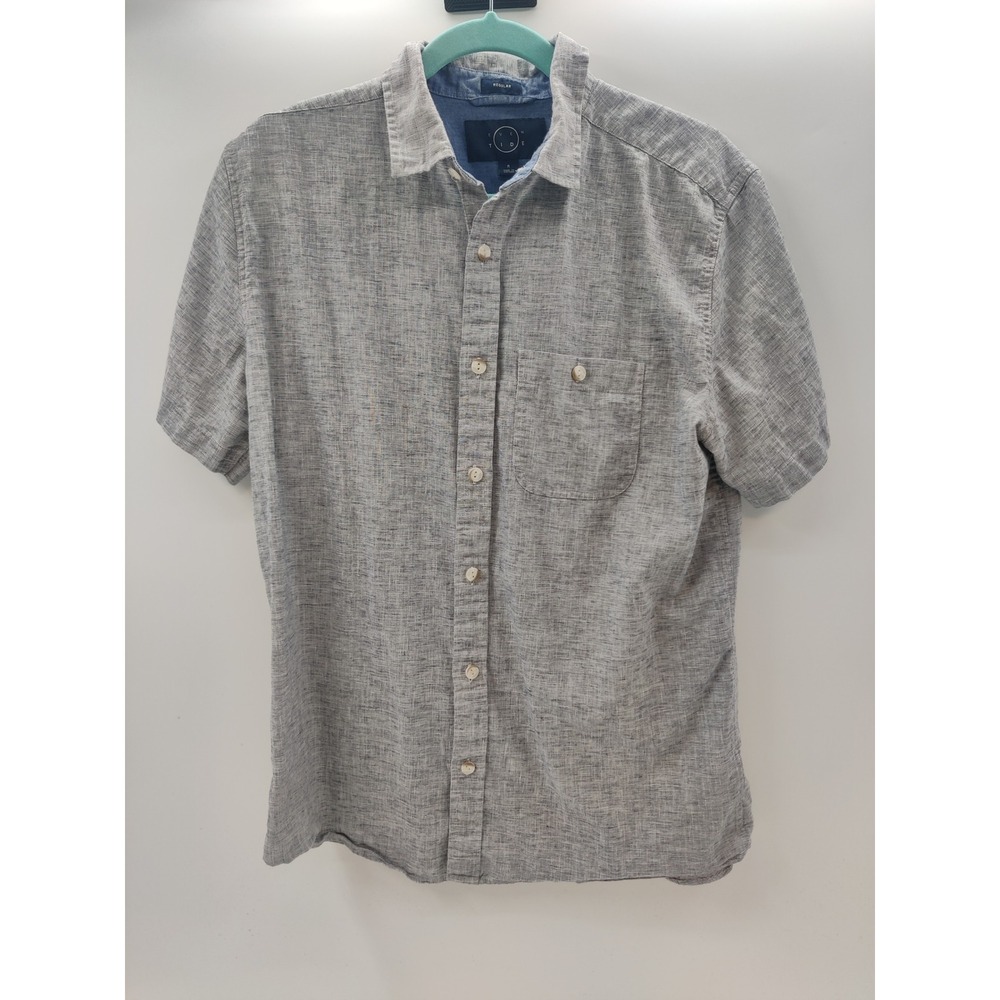 Even Tide Mens Grey Heather Short Sleeve Button Down Shirt Regular Fit Size M